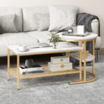 Nesting Coffee Tables with Faux Marble Tops and Storage (Set of 2)