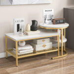 Nesting Coffee Tables with Faux Marble Tops and Storage (Set of 2)
