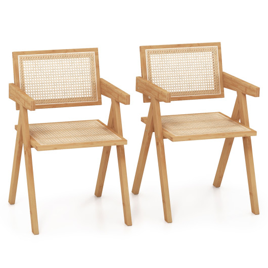 Mid-Century Rattan Accent Chairs with Bamboo Frame Natural (Set of 2) 4 Mid-Century Rattan Accent Chairs with Bamboo Frame Natural (Set of 2) - Image 4