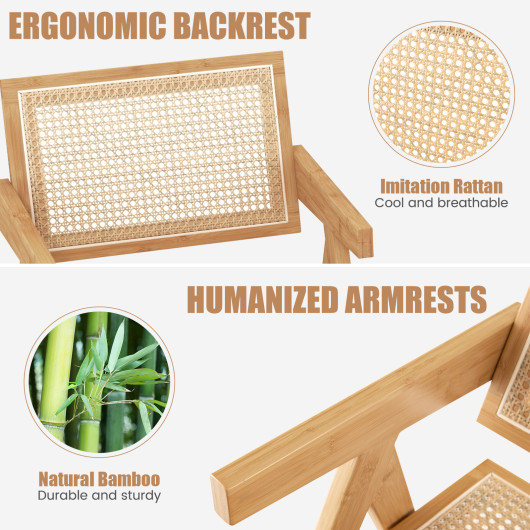 Mid-Century Rattan Accent Chairs with Bamboo Frame Natural (Set of 2) 6 Mid-Century Rattan Accent Chairs with Bamboo Frame Natural (Set of 2) - Image 6