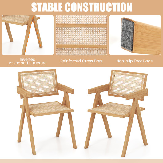 Mid-Century Rattan Accent Chairs with Bamboo Frame Natural (Set of 2) 7 Mid-Century Rattan Accent Chairs with Bamboo Frame Natural (Set of 2) - Image 7