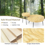 Rustic Round Coffee Tables with Pine Wood Top and Metal Frame (Set of 2)