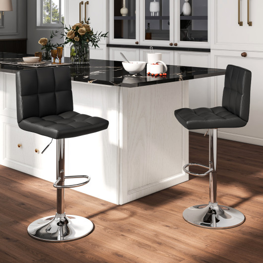 Adjustable Swivel PU Leather Bar Stools with Backrest and Footrest (Set of 2)