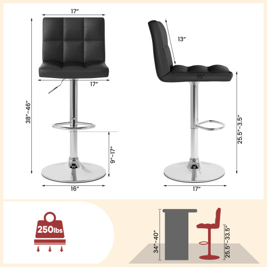Adjustable Swivel PU Leather Bar Stools with Backrest and Footrest (Set of 2) - Image 5
