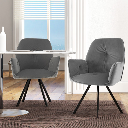 Velvet Swivel Accent Arm Chairs with Metal Legs Gray (Set of 2) 2 Velvet Swivel Accent Arm Chairs with Metal Legs Gray (Set of 2) - Image 2