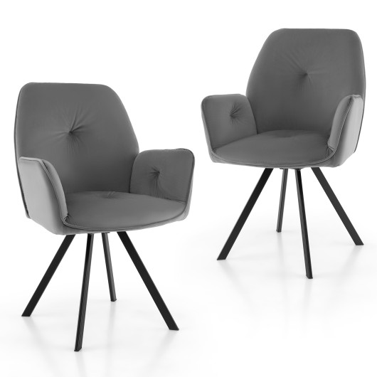 Velvet Swivel Accent Arm Chairs with Metal Legs Gray (Set of 2) 4 Velvet Swivel Accent Arm Chairs with Metal Legs Gray (Set of 2) - Image 4