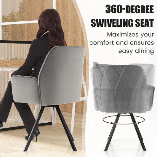 Velvet Swivel Accent Arm Chairs with Metal Legs Gray (Set of 2) 6 Velvet Swivel Accent Arm Chairs with Metal Legs Gray (Set of 2) - Image 6