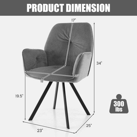 Velvet Swivel Accent Arm Chairs with Metal Legs Gray (Set of 2) 5 Velvet Swivel Accent Arm Chairs with Metal Legs Gray (Set of 2) - Image 5