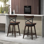 Wooden Swivel Bar Stools with X Back and Footrest (Set of 2)