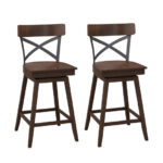 Wooden Swivel Bar Stools with X Back and Footrest (Set of 2)