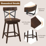 Wooden Swivel Bar Stools with X Back and Footrest (Set of 2)