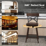 Wooden Swivel Bar Stools with X Back and Footrest (Set of 2)