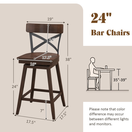 Wooden Swivel Bar Stools with X Back and Footrest (Set of 2) - Image 4