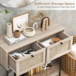 Boho Rattan Console Table with Drawers and Storage Shelf