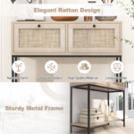 Boho Rattan Console Table with Drawers and Storage Shelf