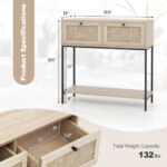 Boho Rattan Console Table with Drawers and Storage Shelf