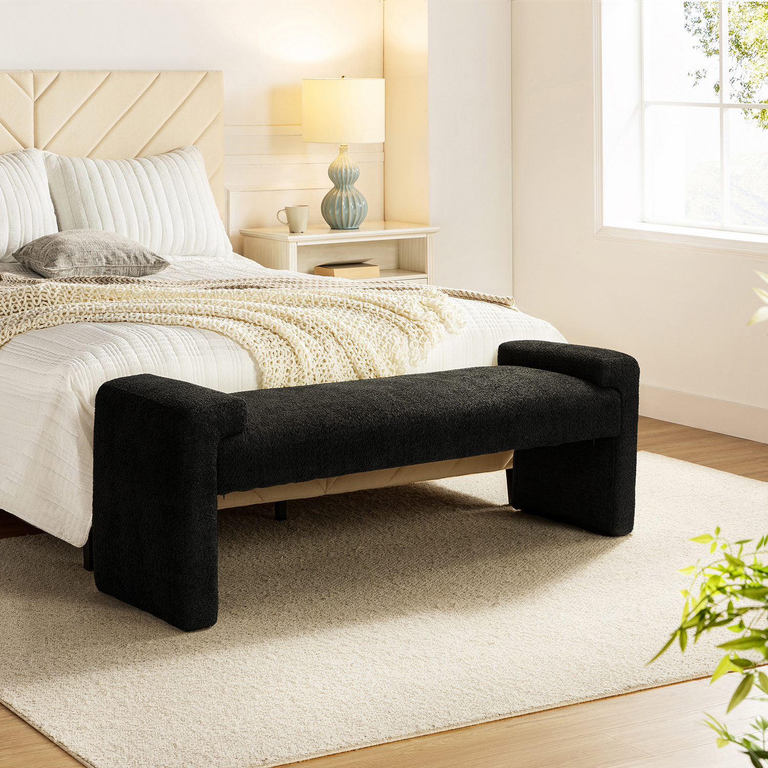 Severin Black Modern Chenille Upholstered Bench 1 Severin Black Modern Chenille Upholstered Bench