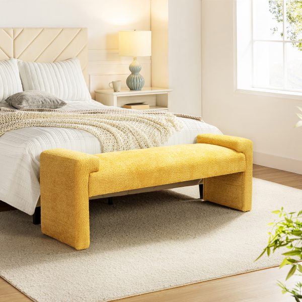 Severin Yellow Chenille Modern Upholstered Bauhaus Bench