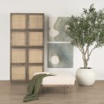 Shae Brown Wood w/ Oatmeal Fabric Ottoman
