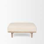 Shae Brown Wood w/ Oatmeal Fabric Ottoman