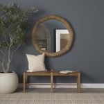 Shane Brown Wood w/ Woven Brown Leather Bench