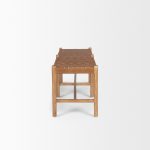 Shane Brown Wood w/ Woven Brown Leather Bench