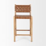 Shane Brown Wood w/ Woven Brown Leather Counter Stool