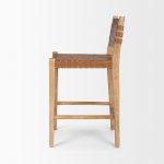 Shane Brown Wood w/ Woven Brown Leather Counter Stool