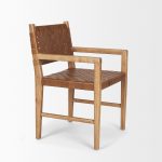 Shane Brown Wood w/ Woven Brown Leather Dining Armchair
