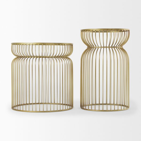 Shani Set of 2 Round Gold Metal w Glass Accent Tables 3