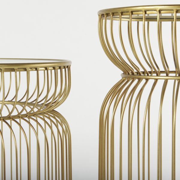 Shani Set of 2 Round Gold Metal w Glass Accent Tables 4