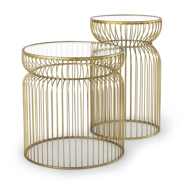 Shani Set of 2 Round Gold Metal w Glass Accent Tables