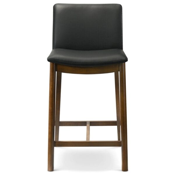 Mid-Century Black Vegan Leather Counter Stool With Full Back