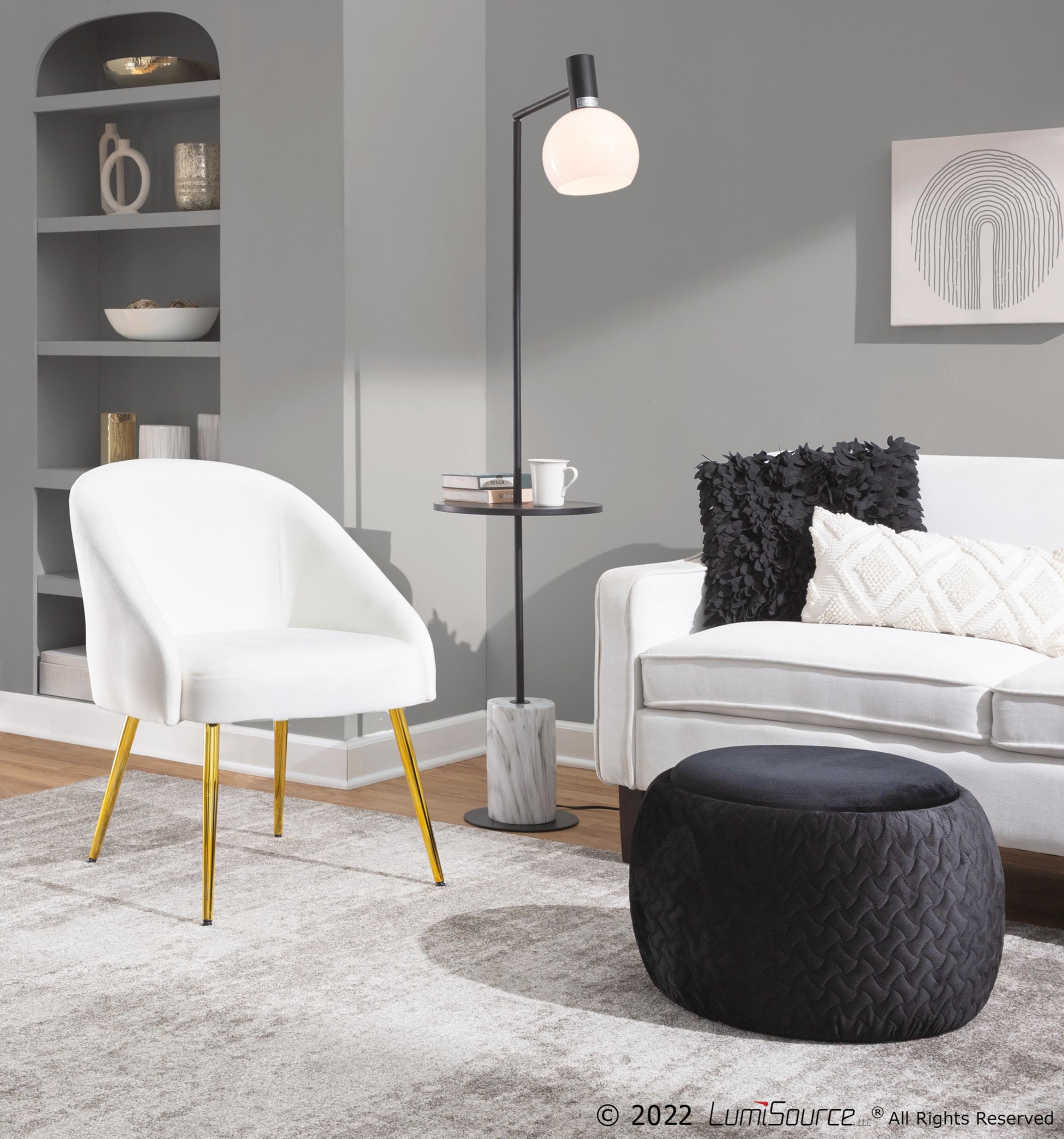 Shiraz Gold Metal White Velvet Contemporary Accent Chair LumiSource 2 Shiraz Gold Metal White Velvet Contemporary Accent Chair LumiSource - Image 2