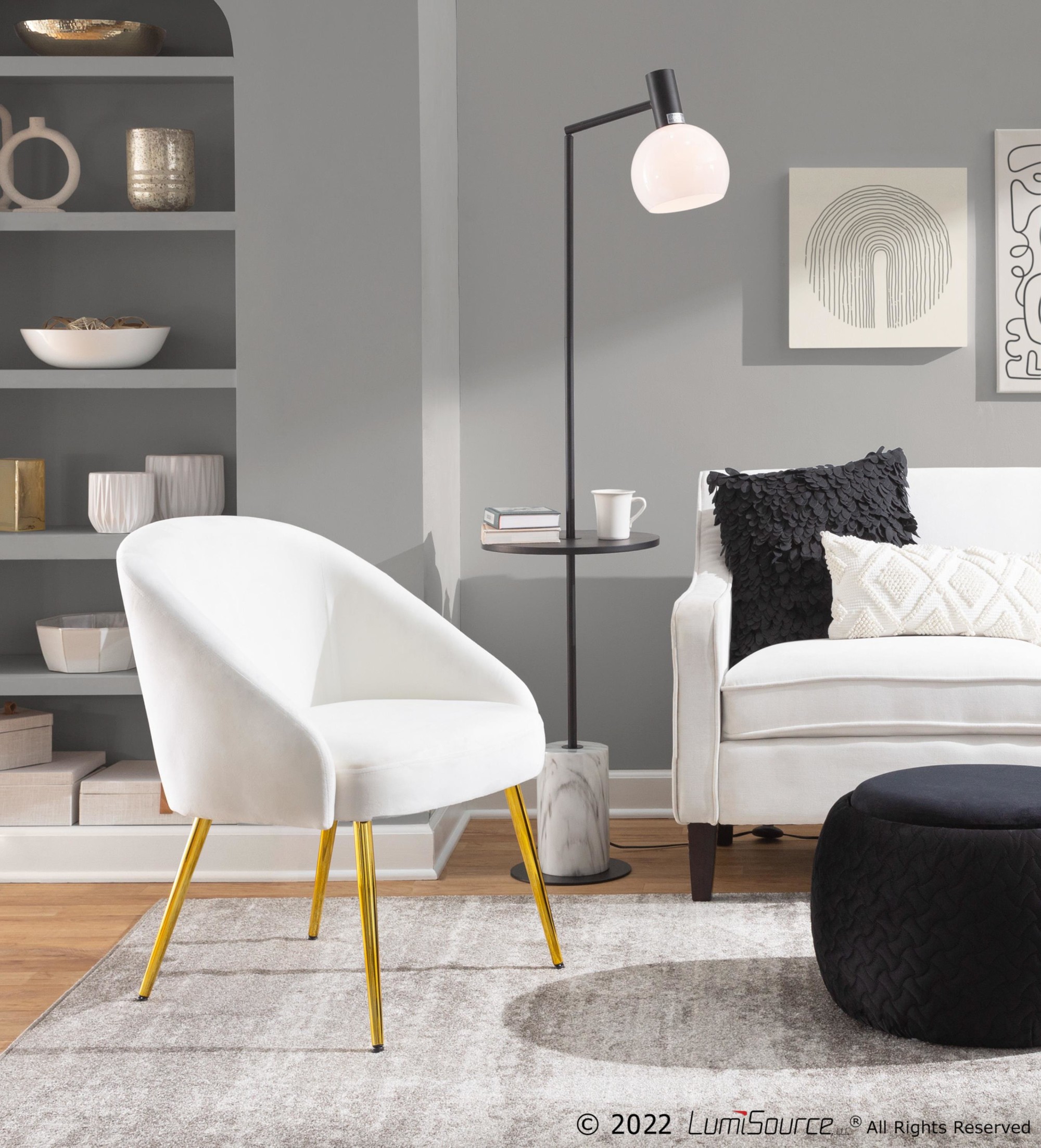 Shiraz Gold Metal White Velvet Contemporary Accent Chair LumiSource 1 Shiraz Gold Metal White Velvet Contemporary Accent Chair LumiSource