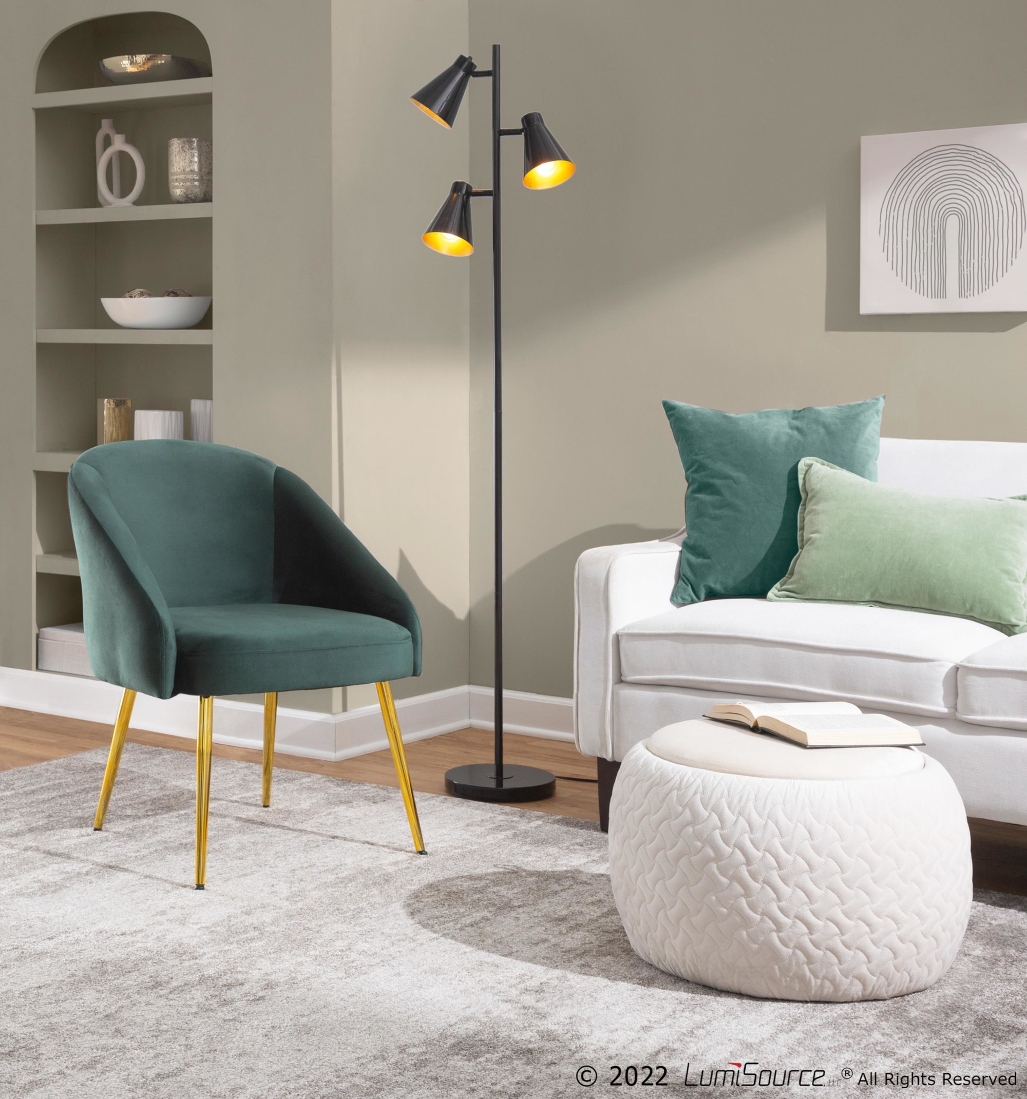 Shiraz Gold and Green Velvet Contemporary Accent Chair LumiSource 2 Shiraz Gold and Green Velvet Contemporary Accent Chair LumiSource - Image 2
