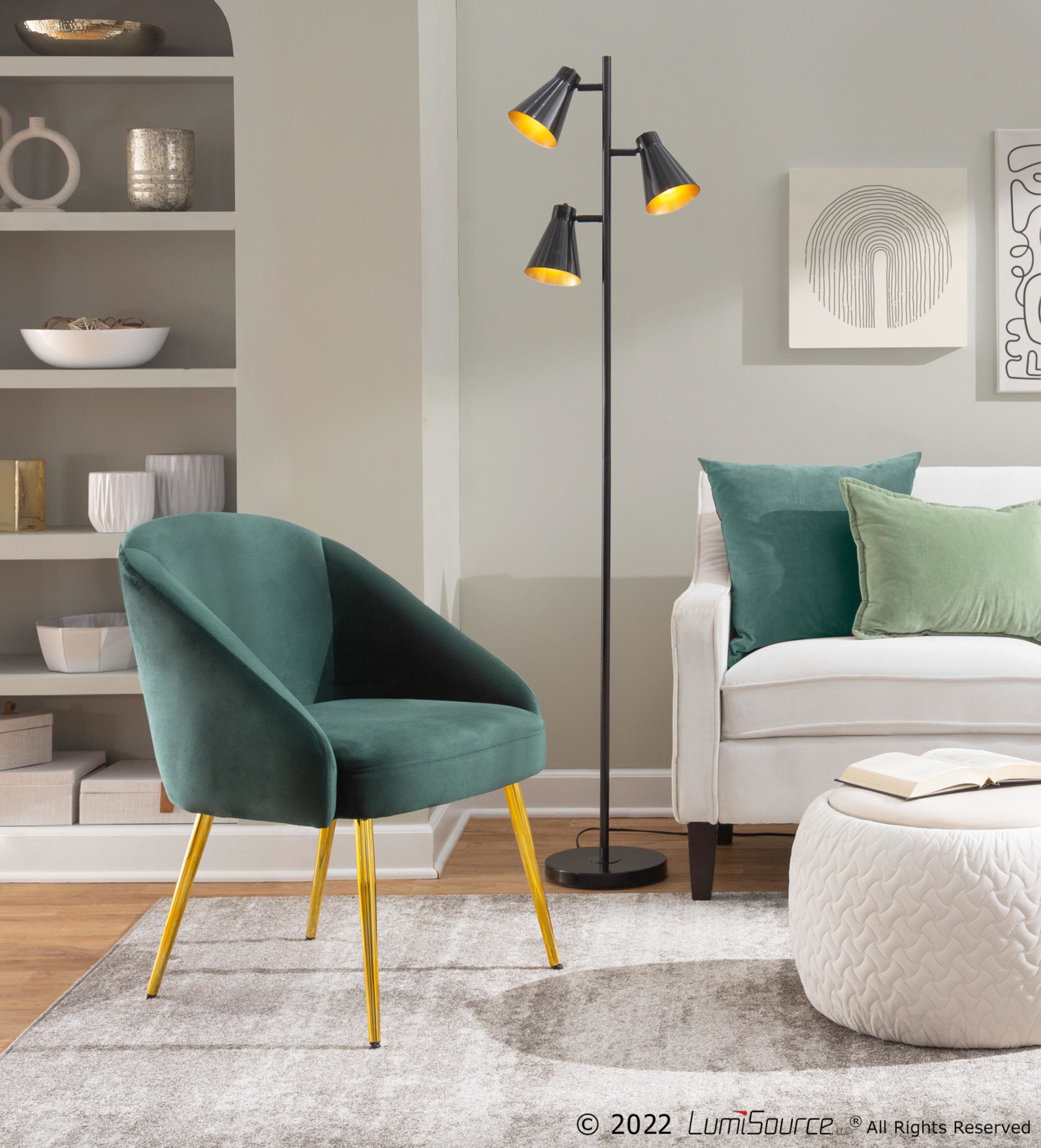 Shiraz Gold and Green Velvet Contemporary Accent Chair LumiSource 1 Shiraz Gold and Green Velvet Contemporary Accent Chair LumiSource