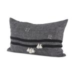 Sibyl 13L x 21W Black Fabric Striped and White Fringed Decorative Pillow Cover