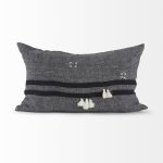 Sibyl 13L x 21W Black Fabric Striped and White Fringed Decorative Pillow Cover