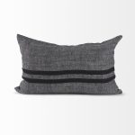 Sibyl 13L x 21W Black Fabric Striped and White Fringed Decorative Pillow Cover