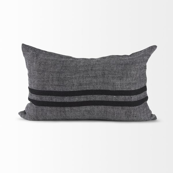 Sibyl 13L x 21W Black Fabric Striped and White Fringed Decorative Pillow Cover 7