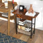 Rustic Brown Side Table with Flip-Top Charging Station