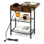 Rustic Brown Side Table with Flip-Top Charging Station