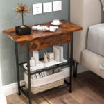 Rustic Brown Side Table with Flip-Top Charging Station