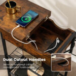 Rustic Brown Side Table with Flip-Top Charging Station