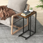 Rustic C Shaped End Table with Sturdy Metal Frame