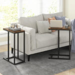 Rustic C Shaped End Table with Sturdy Metal Frame