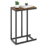Rustic C Shaped End Table with Sturdy Metal Frame