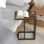 Rustic C Shaped End Table with Sturdy Metal Frame