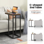 Rustic C Shaped End Table with Sturdy Metal Frame